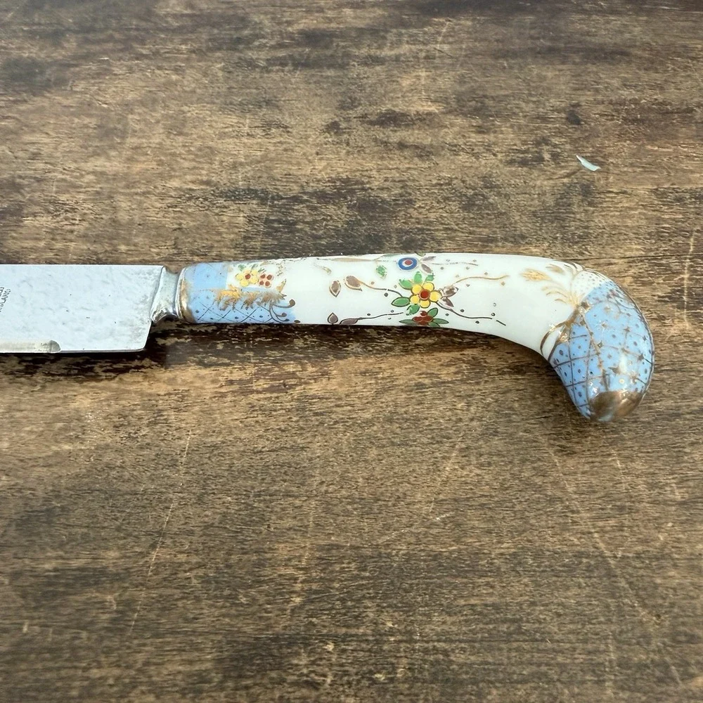 Vintage Prill Sheffield England Porcelain Carving Knife Floral Chintz Blue